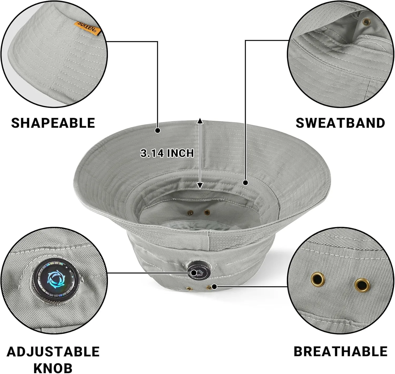 Sukeen Cotton Bucket Hat for Men Women Adjustable Knob Sun Hat UPF 50  Wide Brim Fishing Hat for Walking Daily Outdoor