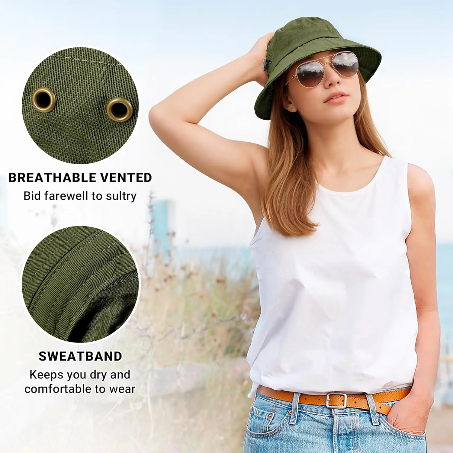 Sukeen Cotton Bucket Hat for Men Women Adjustable Knob Sun Hat UPF 50  Wide Brim Fishing Hat for Walking Daily Outdoor