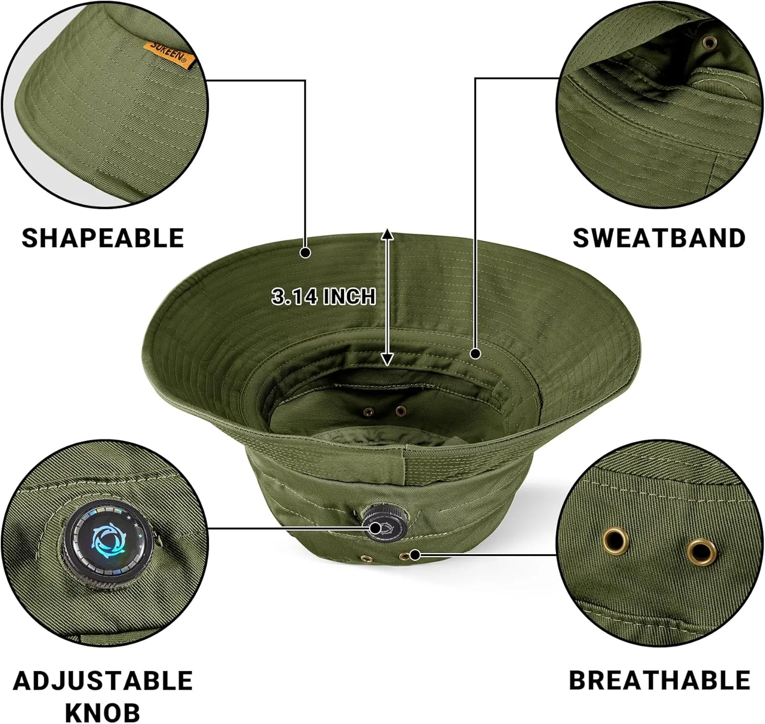 Sukeen Cotton Bucket Hat for Men Women Adjustable Knob Sun Hat UPF 50  Wide Brim Fishing Hat for Walking Daily Outdoor