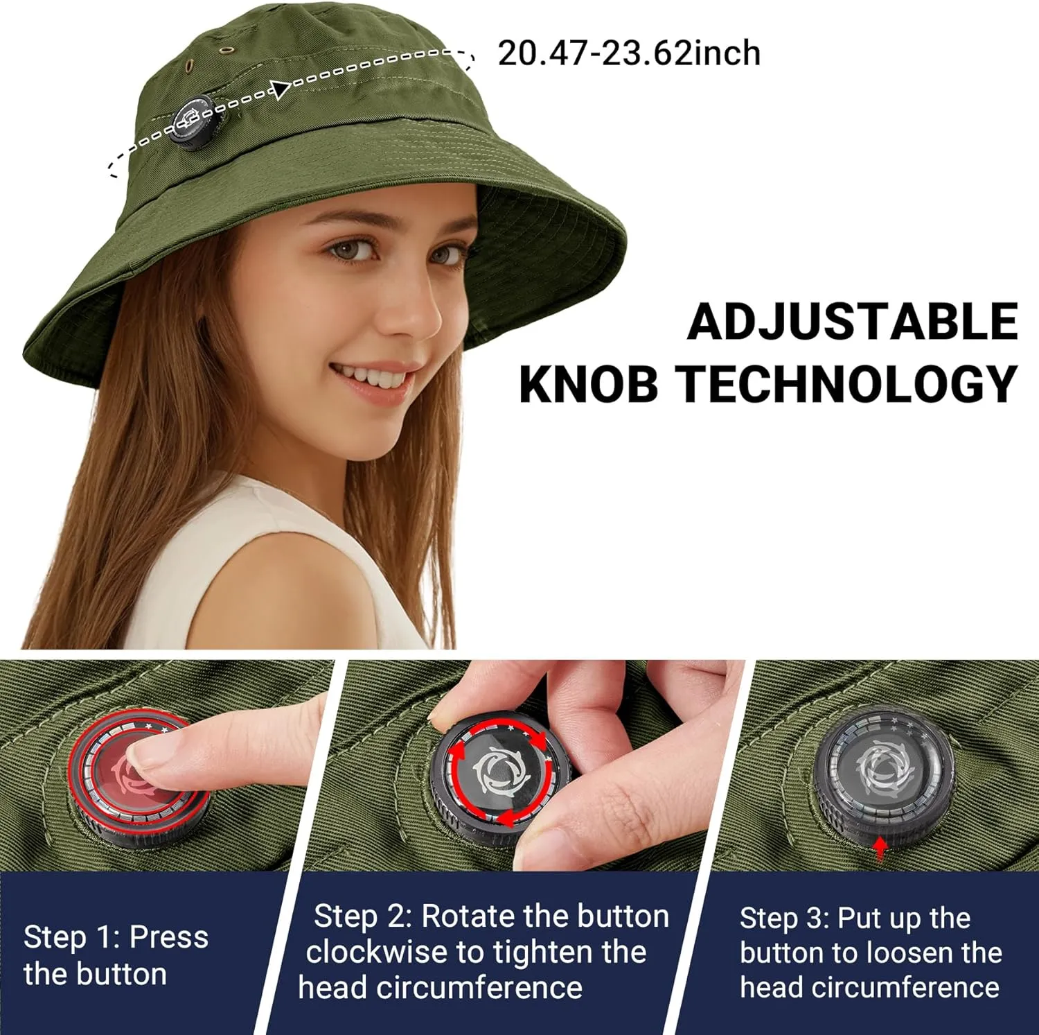 Sukeen Cotton Bucket Hat for Men Women Adjustable Knob Sun Hat UPF 50  Wide Brim Fishing Hat for Walking Daily Outdoor