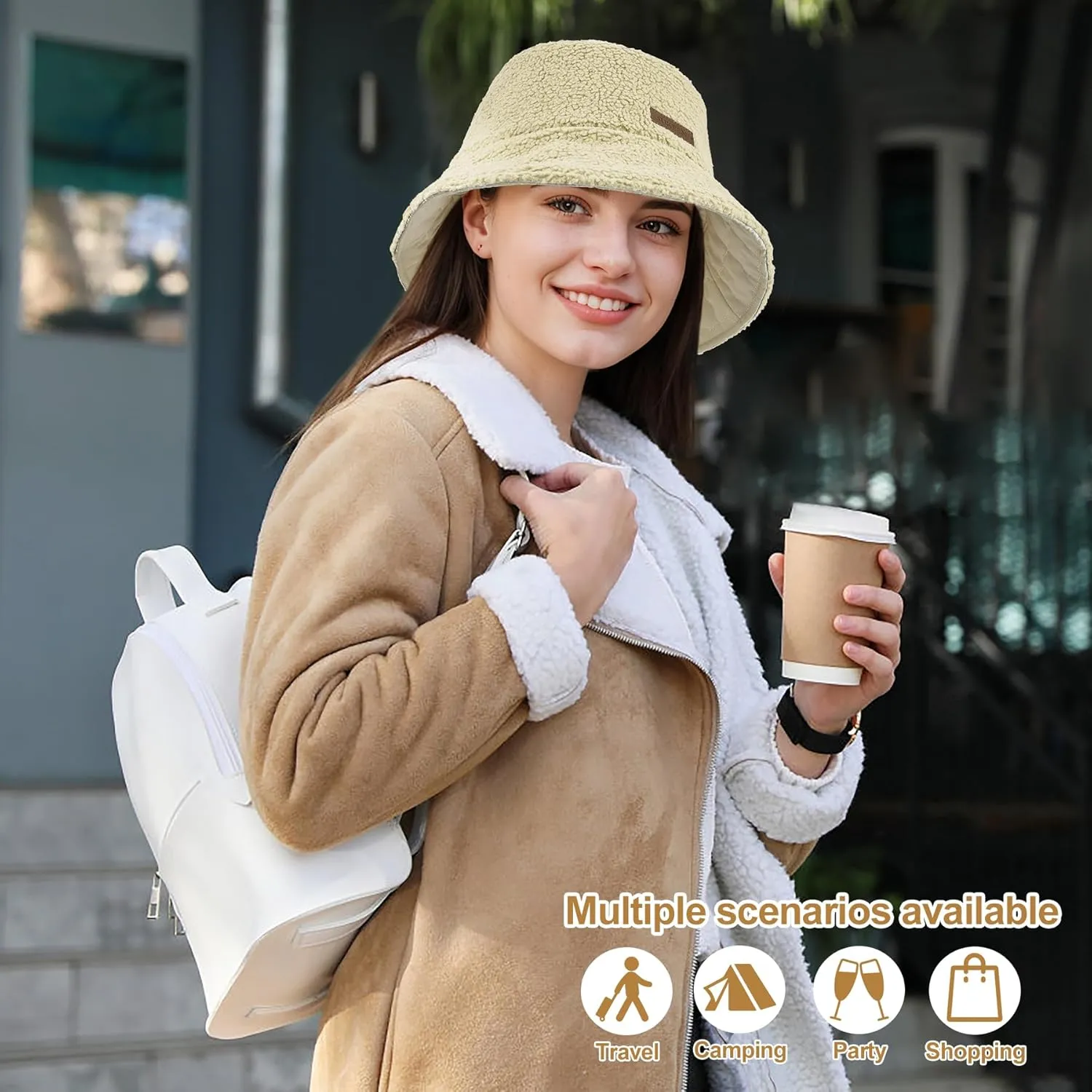 Sukeen Oversized Winter Bucket Hat for Big Heads Large Faux Fur Bucket Hat Fluffy Warm Hat Trendy Fisherman Cap for Daily