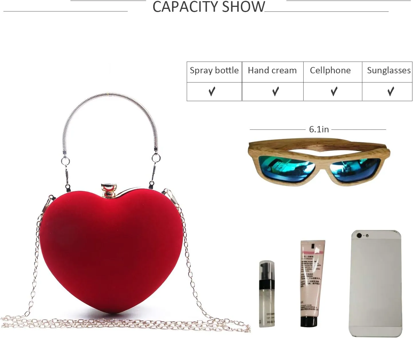 SUKUTU Womens Heart Shape Evening Bag Purse Velvet Party Tote Mini Handbag Clutch Chain Clear Shoulder Bag