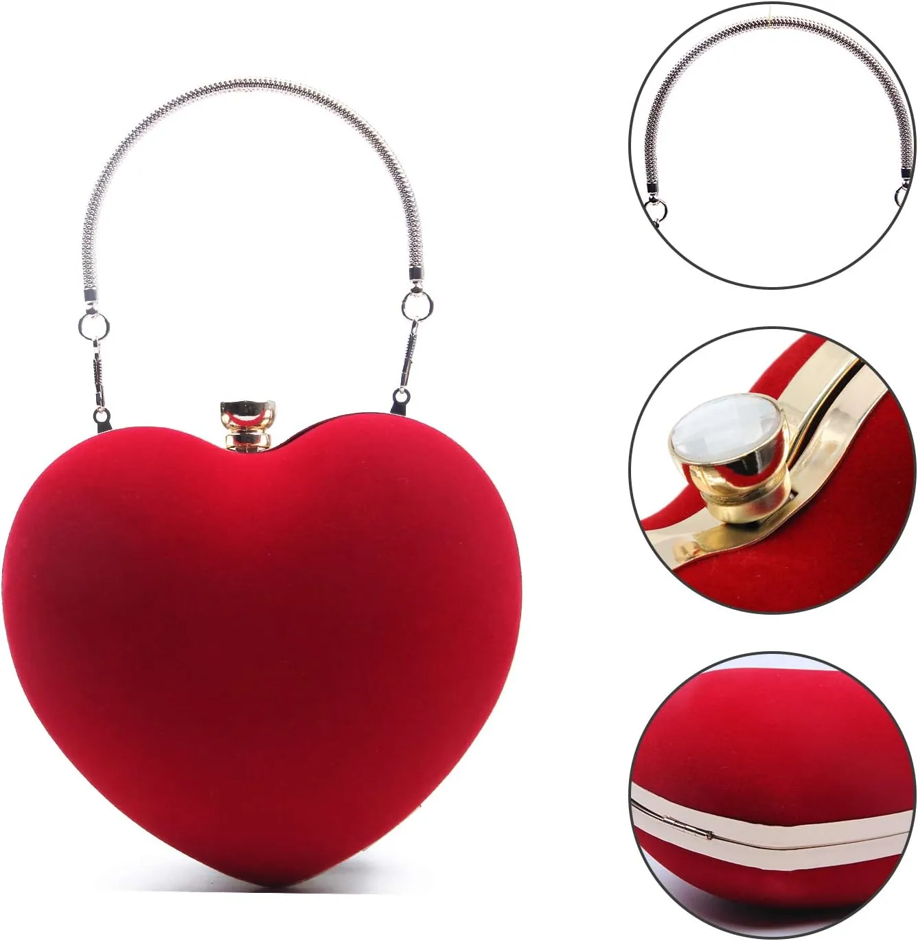 SUKUTU Womens Heart Shape Evening Bag Purse Velvet Party Tote Mini Handbag Clutch Chain Clear Shoulder Bag