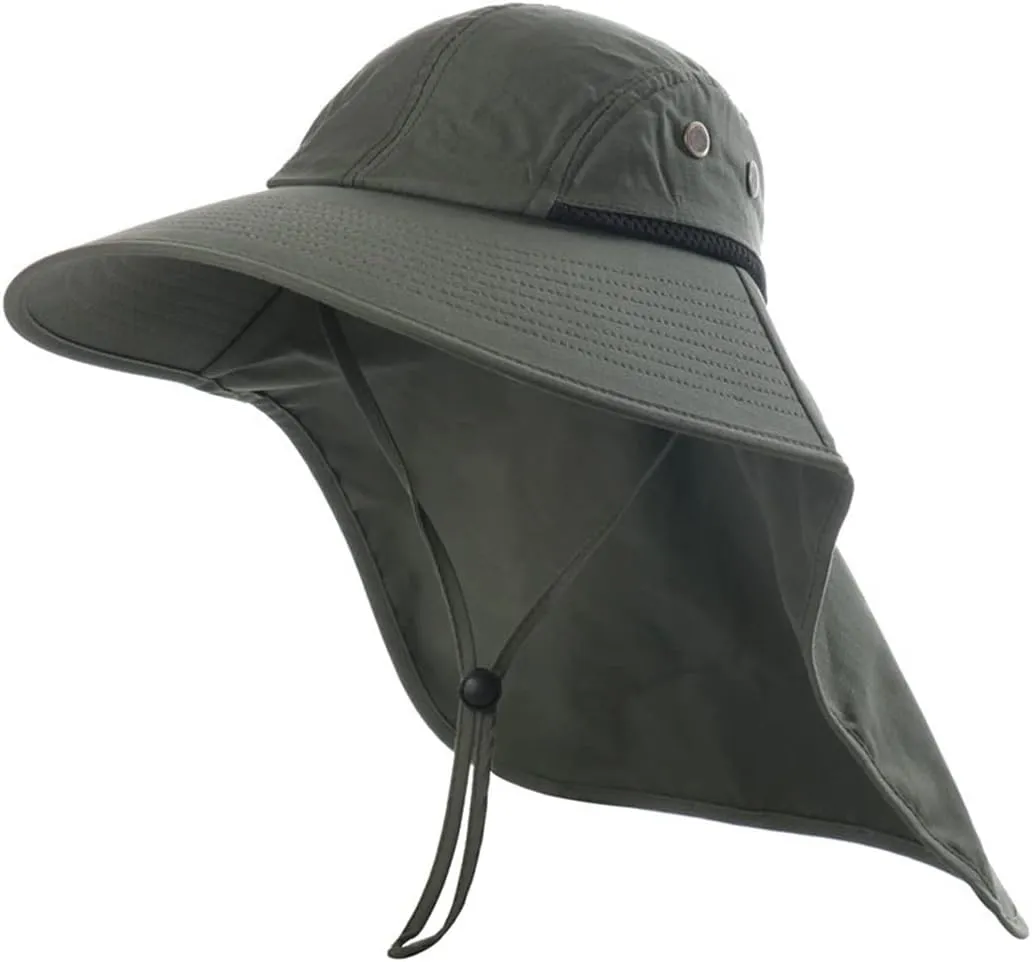 Summer Adjustable Sun Protection Fishing Hat Outdoor Wide Brim Boonie Bucket Mesh Breathable Sun Cap