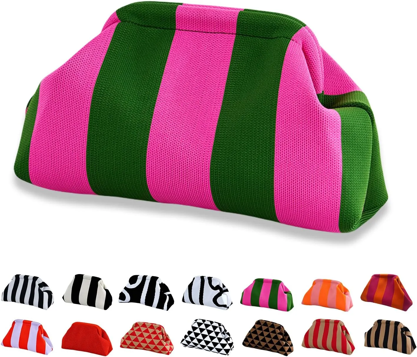 Summer Beach Dumpling Clutch Purses for Women, Woven Crochet Handbags Ruched Cloud Colorblock 2024