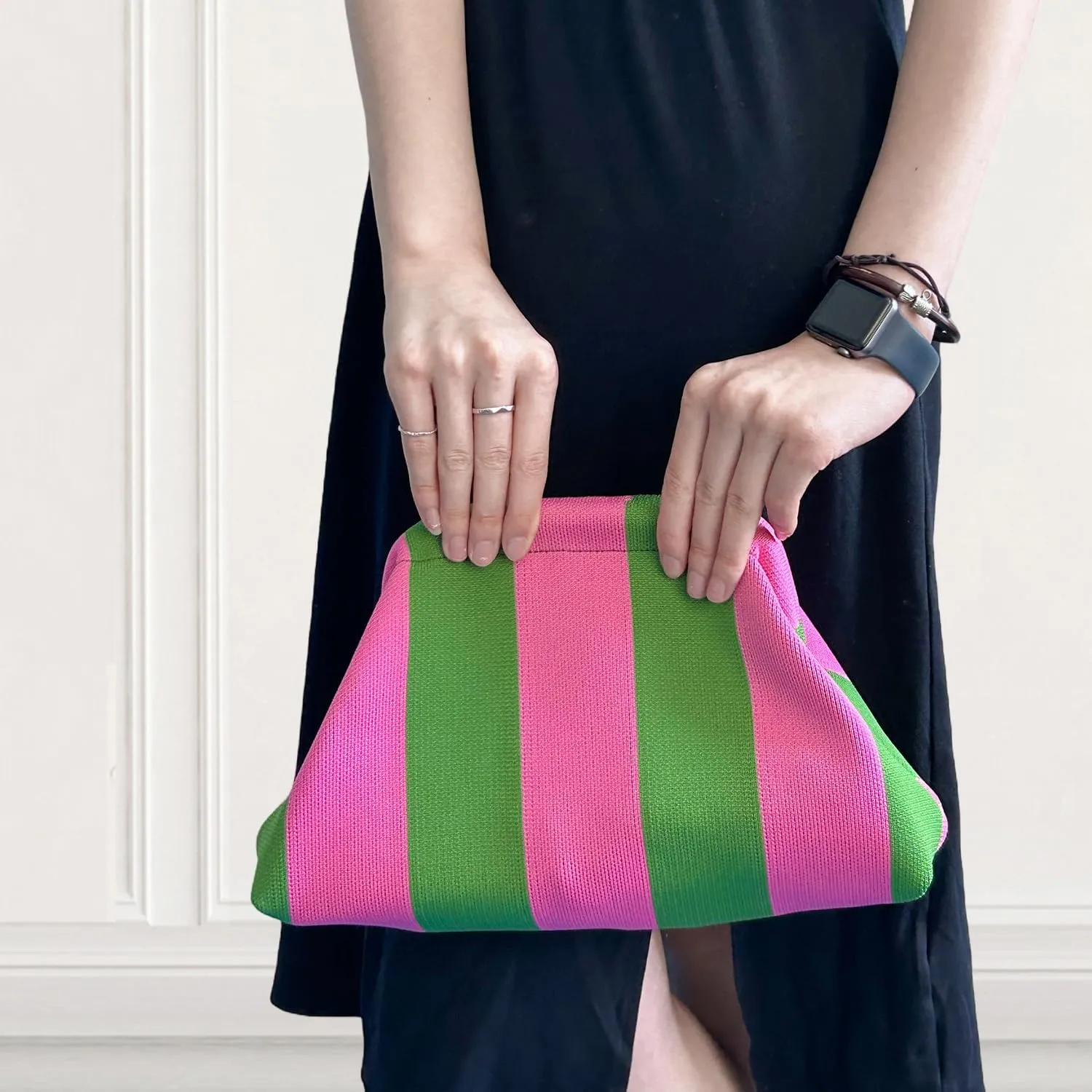 Summer Beach Dumpling Clutch Purses for Women, Woven Crochet Handbags Ruched Cloud Colorblock 2024