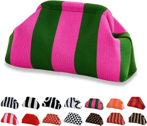 Summer Beach Dumpling Clutch Purses for Women, Woven Crochet Handbags Ruched Cloud Colorblock 2024