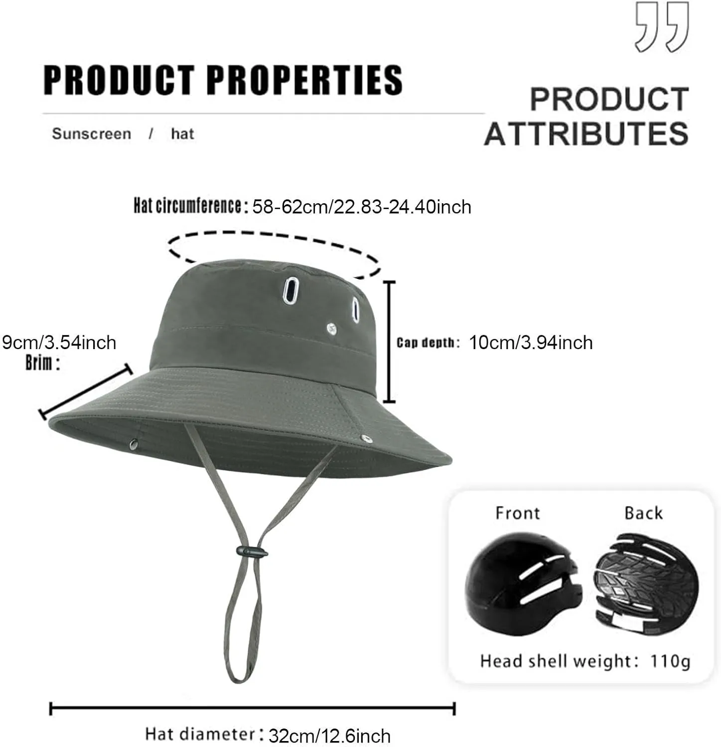 Sun Bucket Hat with Inner Hard Shell,Quick Fishing Hat Wide Brim for Riding Outside Work Backpacking Hunting Outdoor