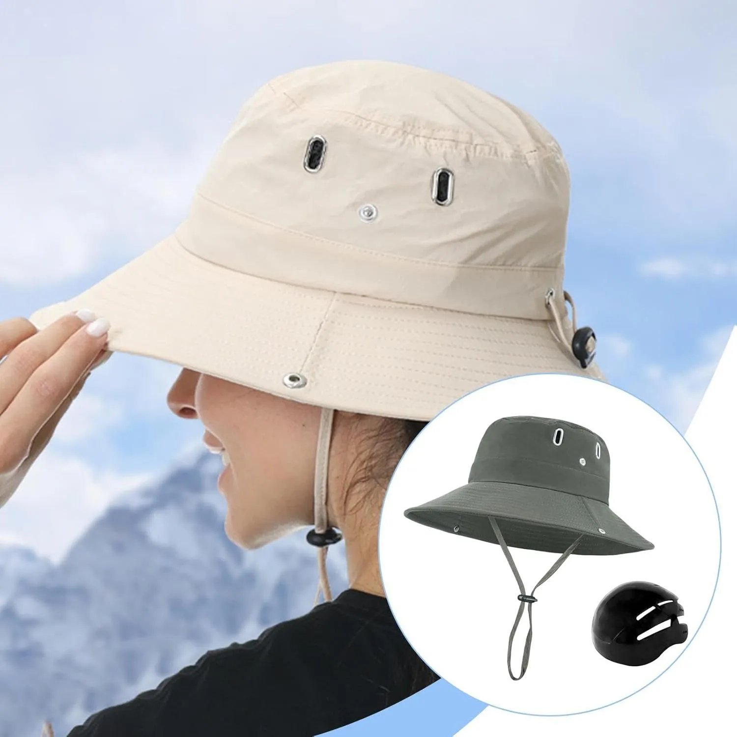 Sun Bucket Hat with Inner Hard Shell,Quick Fishing Hat Wide Brim for Riding Outside Work Backpacking Hunting Outdoor