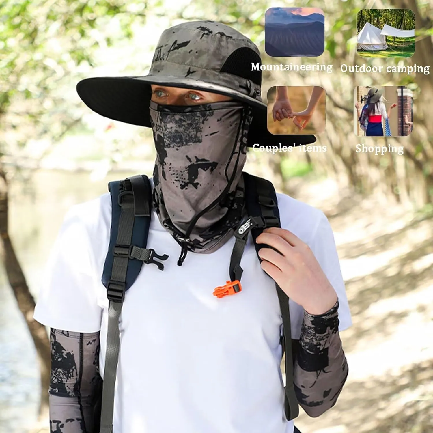 Sun Hat for Men Women UPF 50  UV Protective Fishing Hats with Neck Flap and Arm Sleeves Breathable Nylon & Mesh Gardening