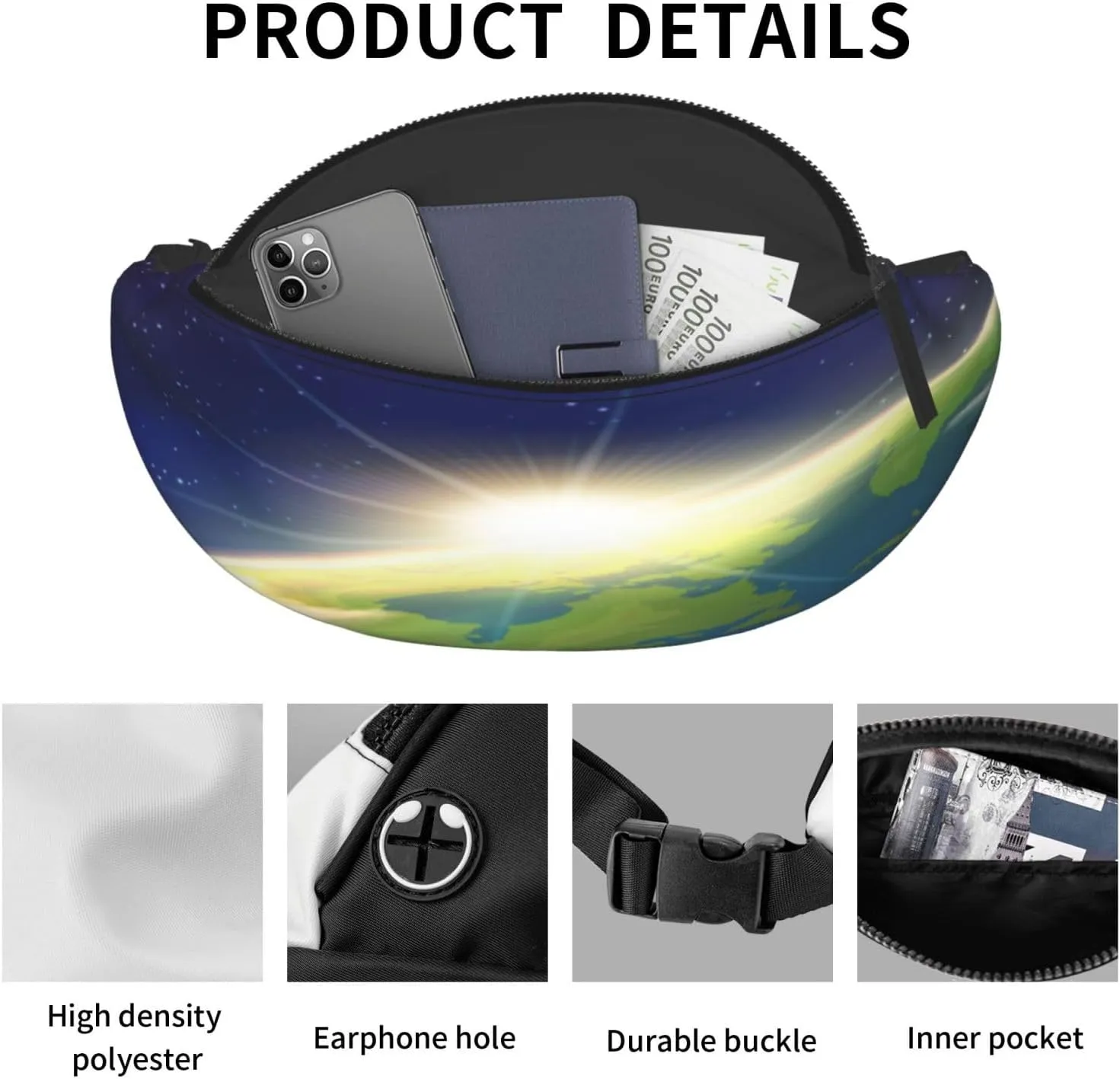Sunrise Earth Space Fanny Pack, Crossbody Waist Packs for Women Men Waist Bags with Adjustable Strap for Travel Running Hiking Sport