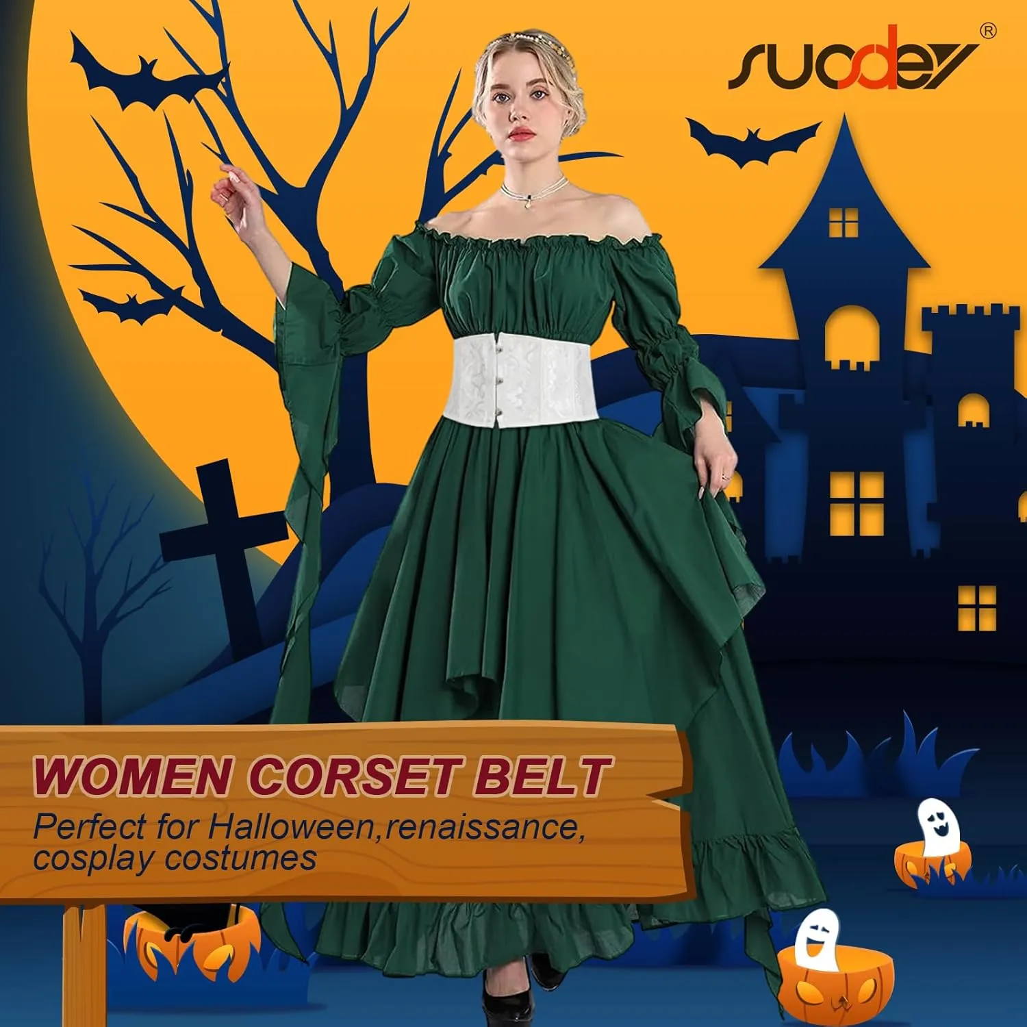 SUOSDEY Jacquard Corset Belt for Women Underbust Boned Lace Up Bustier Waspie Belt Renaissance Steampunk Pirate Corset