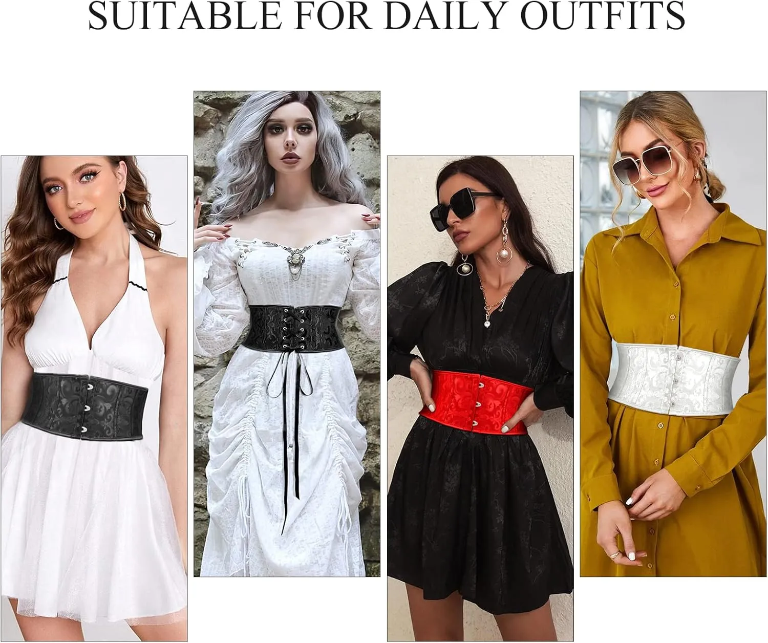 SUOSDEY Jacquard Corset Belt for Women Underbust Boned Lace Up Bustier Waspie Belt Renaissance Steampunk Pirate Corset