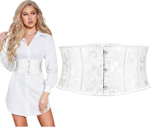 SUOSDEY Jacquard Corset Belt for Women Underbust Boned Lace Up Bustier Waspie Belt Renaissance Steampunk Pirate Corset