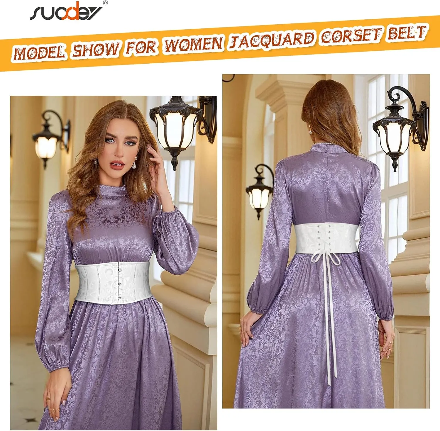 SUOSDEY Jacquard Corset Belt for Women Underbust Boned Lace Up Bustier Waspie Belt Renaissance Steampunk Pirate Corset