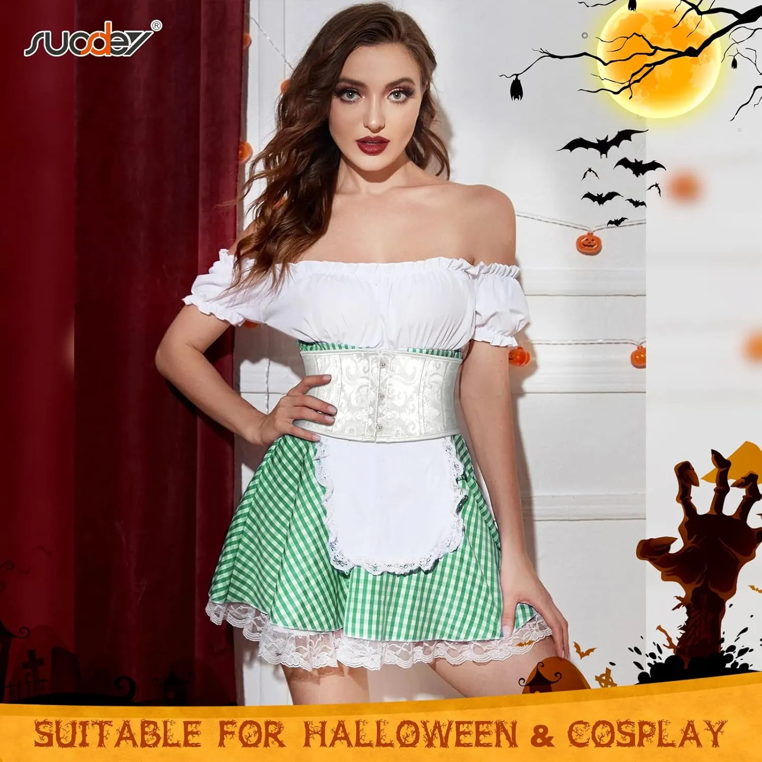 SUOSDEY Jacquard Corset Belt for Women Underbust Boned Lace Up Bustier Waspie Belt Renaissance Steampunk Pirate Corset