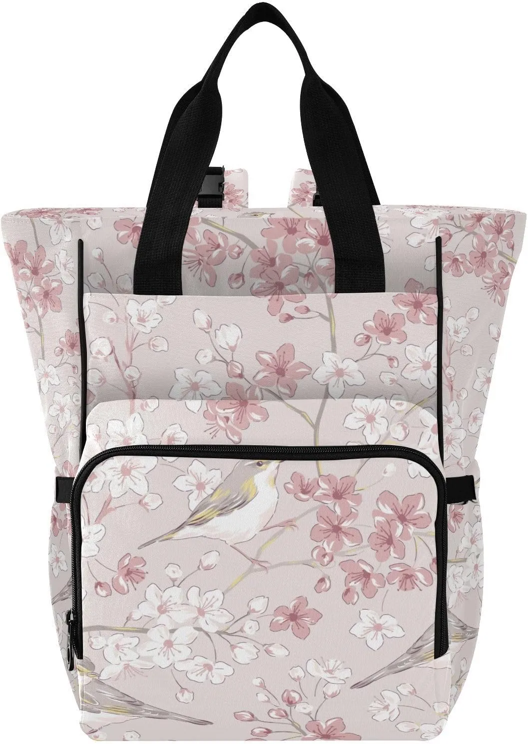 susiyo Willow Warbler Bird in Spring Pattern Diaper Bag Backpack, Waterproof Mommy Bag Large Diaper Backpack for Mom Dads, Travel Essential Diapers Bag