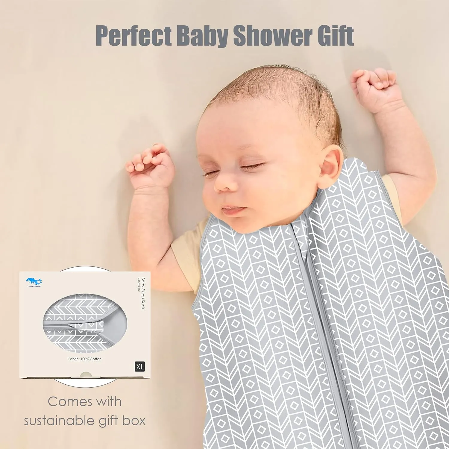 SWEET DOLPHIN Baby Sleep Sack 18-24 Months - 100% Cotton 2-Way Zipper TOG 0.5 Infant Wearable Blanket, Newborn Essentials Toddler 3 Pack Sleeping Sacks - Grey