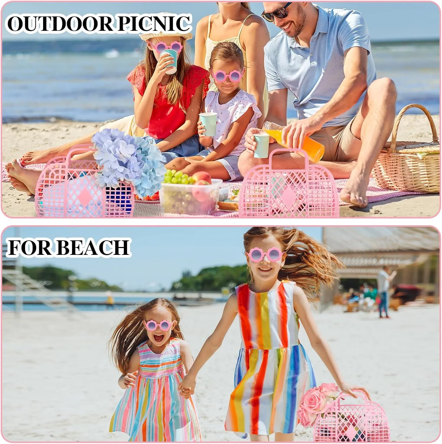 Sweetude 12 Pcs Jelly Bags with Sunglasses Jelly Purse Basket Reusable Tote Beach Handbags for Women Girls Kid