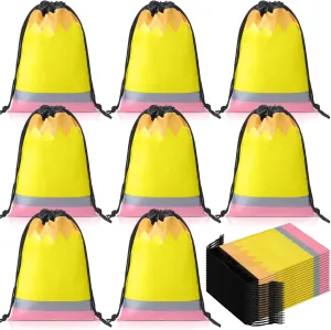 Sweetude 24 Pcs Pencil Drawstring Bags 10 x 7 Inch Preschool Graduation Gift Decoration Bulk Reusable Treat Bags Back to School Party Favor Birthday Party Supplies(Yellow)