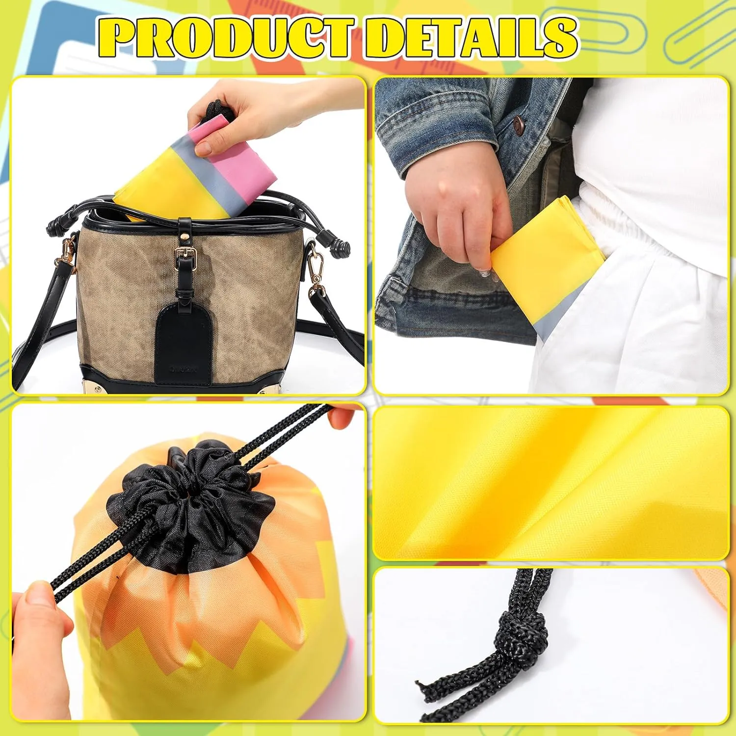 Sweetude 24 Pcs Pencil Drawstring Bags 10 x 7 Inch Preschool Graduation Gift Decoration Bulk Reusable Treat Bags Back to School Party Favor Birthday Party Supplies(Yellow)