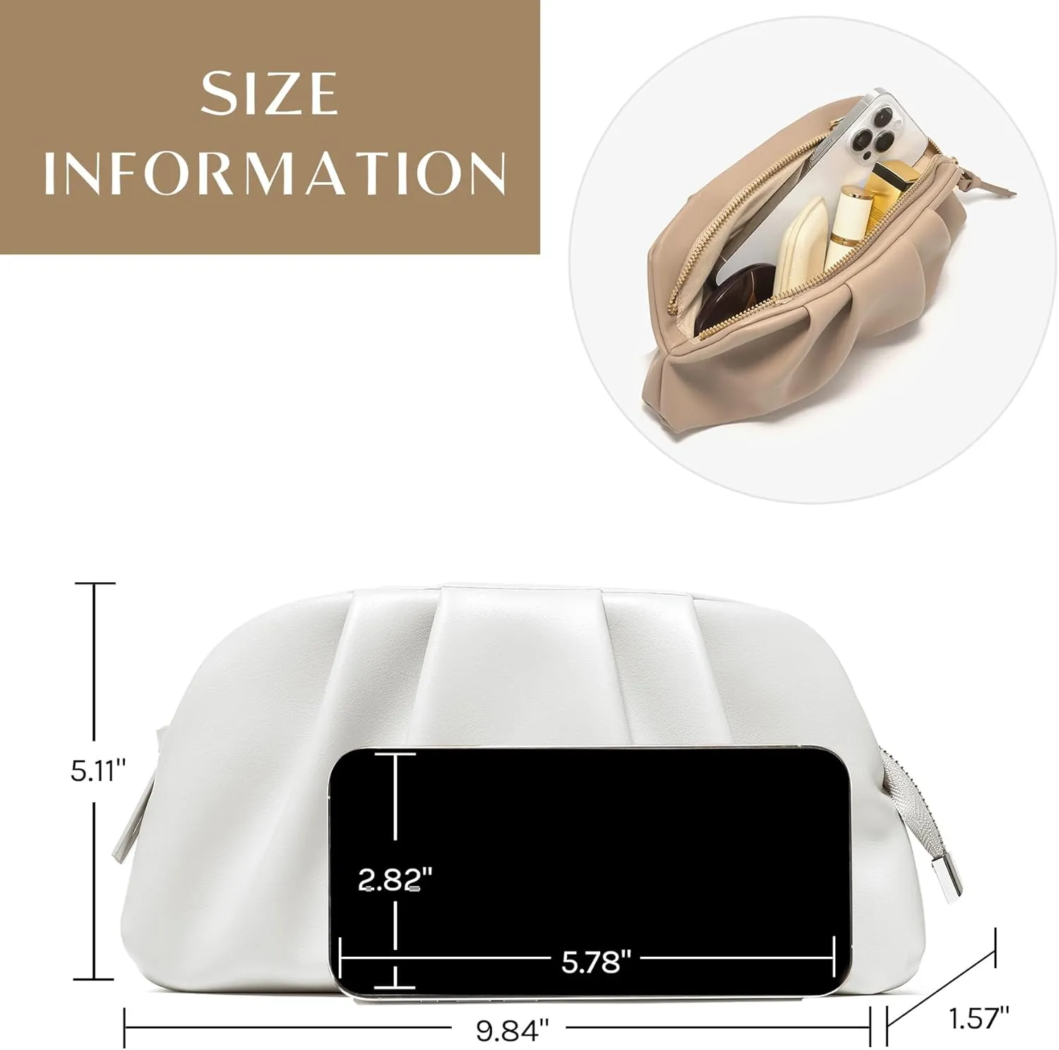 SWEETV Dressy Vegan Leather Clutch Purse for Women Formal, Soft Pleated PU Evening Clutch for Weddings, Proms, Cocktail-Gemma