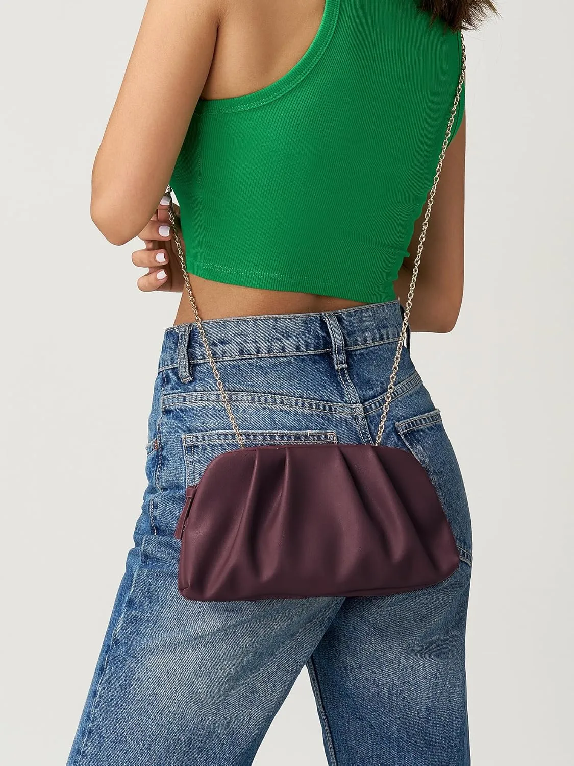 SWEETV Dressy Vegan Leather Clutch Purse for Women Formal, Soft Pleated PU Evening Clutch for Weddings, Proms, Cocktail-Gemma