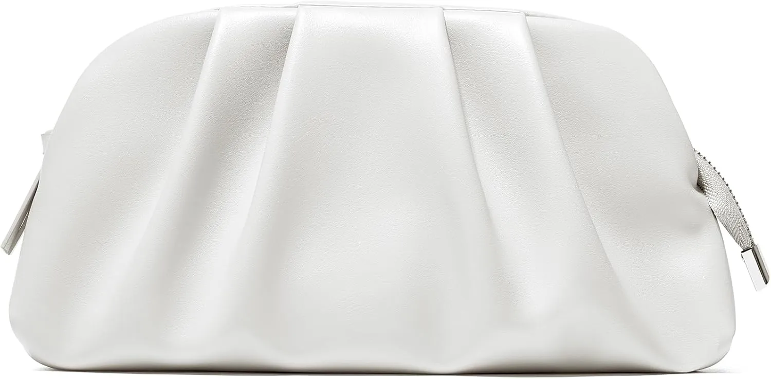 SWEETV Dressy Vegan Leather Clutch Purse for Women Formal, Soft Pleated PU Evening Clutch for Weddings, Proms, Cocktail-Gemma