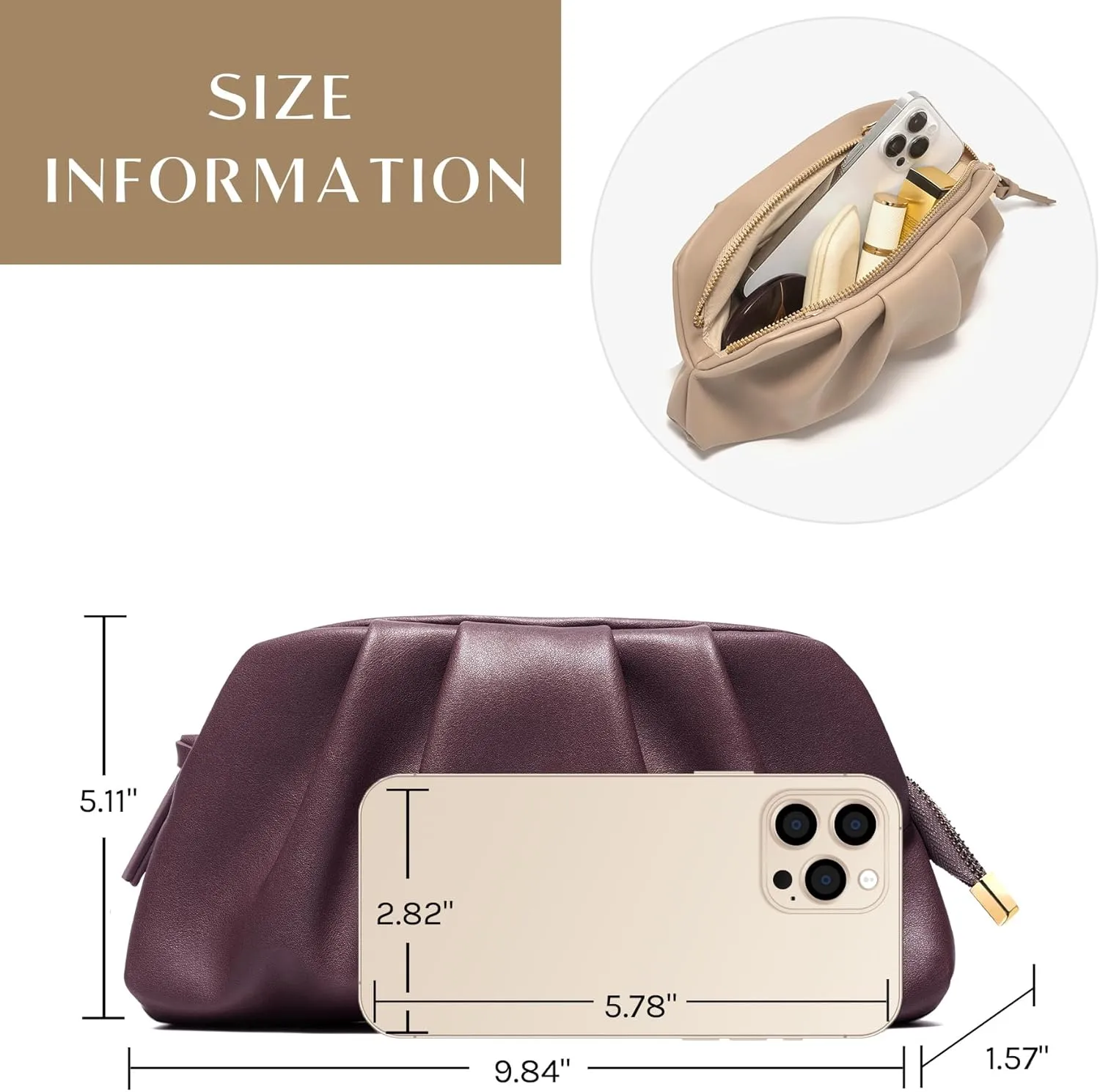 SWEETV Dressy Vegan Leather Clutch Purse for Women Formal, Soft Pleated PU Evening Clutch for Weddings, Proms, Cocktail-Gemma