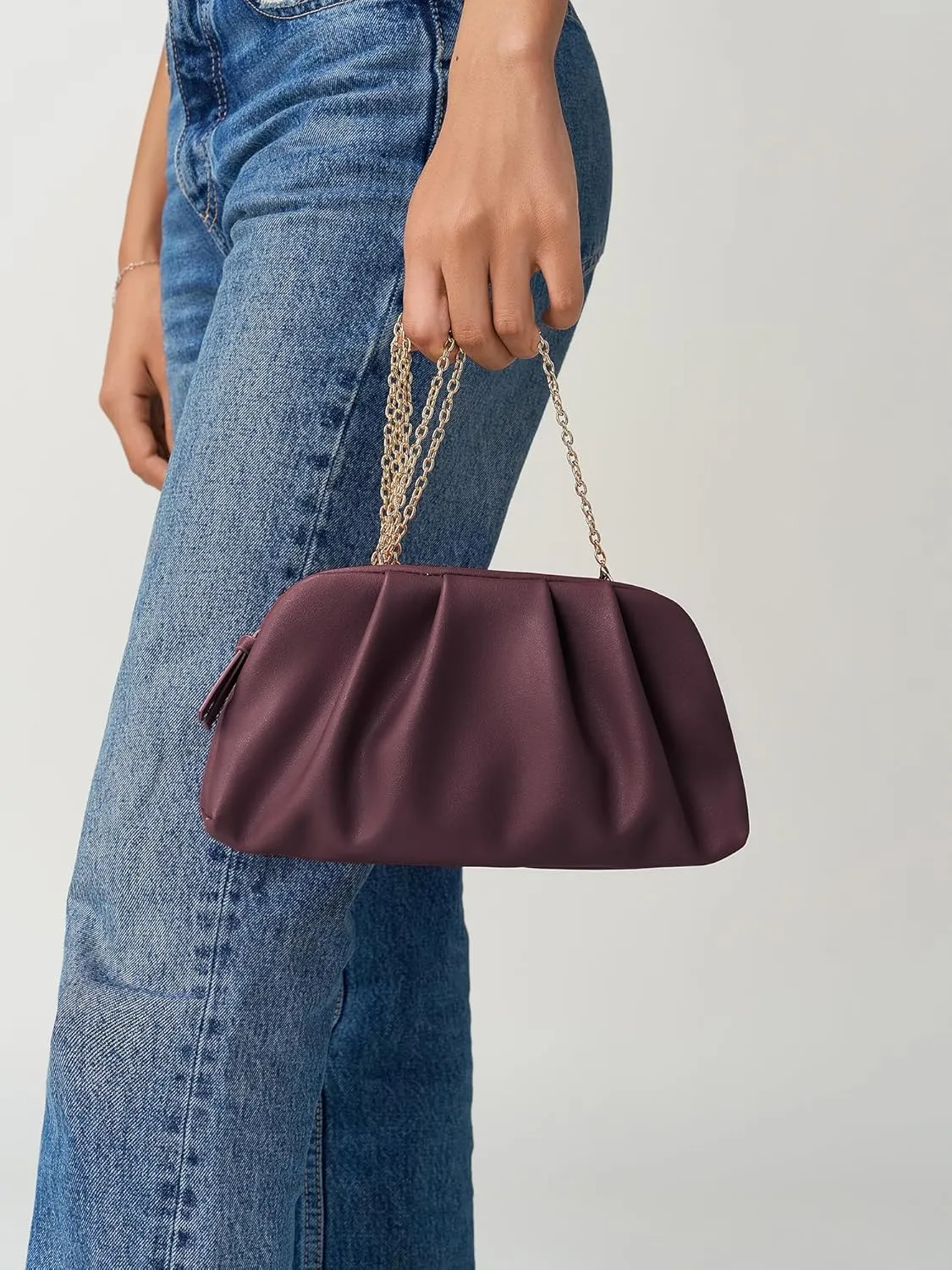 SWEETV Dressy Vegan Leather Clutch Purse for Women Formal, Soft Pleated PU Evening Clutch for Weddings, Proms, Cocktail-Gemma