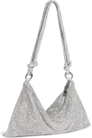 SWEETV Sparkly Rhinestone Purse for Women Silver Clutch Purse Small Glitter Handbags for Weddings, Prom,and Parties
