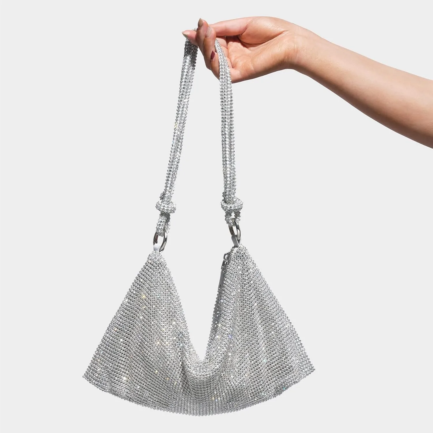 SWEETV Sparkly Rhinestone Purse for Women Silver Clutch Purse Small Glitter Handbags for Weddings, Prom,and Parties
