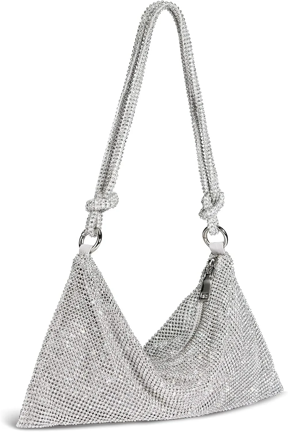 SWEETV Sparkly Rhinestone Purse for Women Silver Clutch Purse Small Glitter Handbags for Weddings, Prom,and Parties