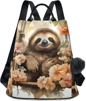 Swing Sloth Women Backpack, Fashion Anti Theft Casual Daypack Shoulder Bag Purse for Travel Work 15 inches
