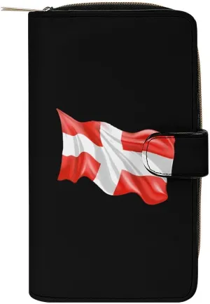 Switch Flag Leather Long Pouch Wallet for Men And Women Large Capacity Clutch Cash Wallet with Zippered