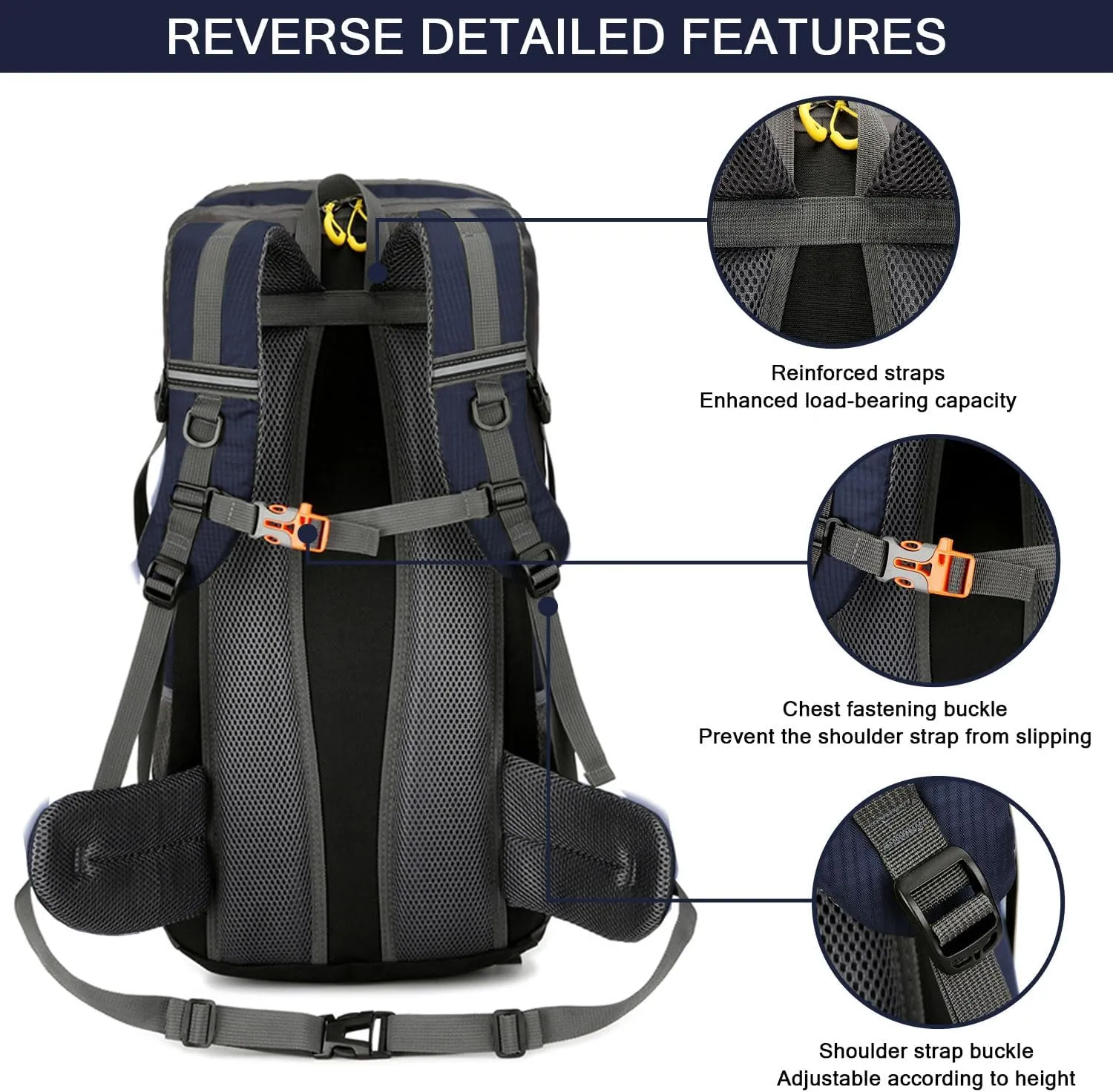 Taeku Hiking Daypack, 50L Waterproof Lightweight Backpack Travel Bag Climbing Backpacks for Outdoor Camping Travel (Blue)