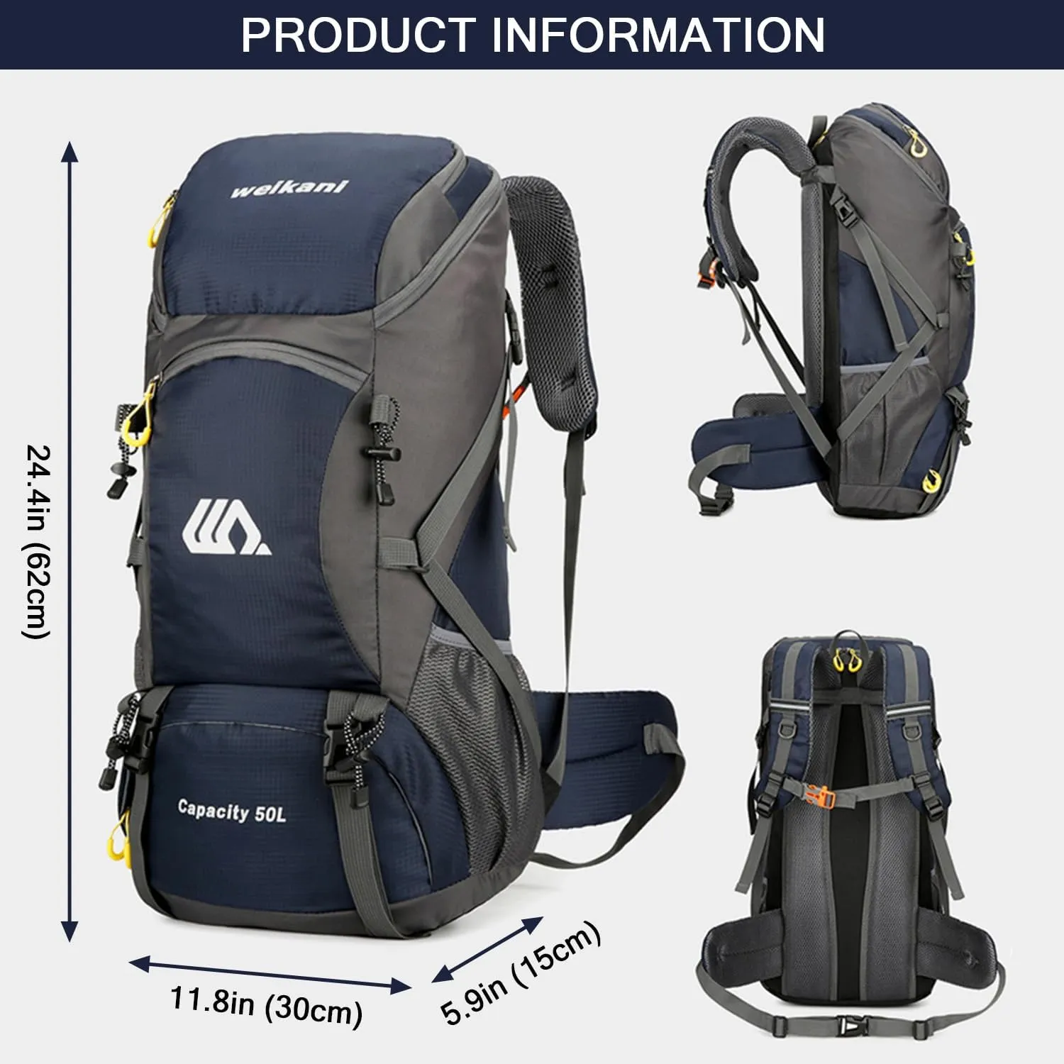 Taeku Hiking Daypack, 50L Waterproof Lightweight Backpack Travel Bag Climbing Backpacks for Outdoor Camping Travel (Blue)