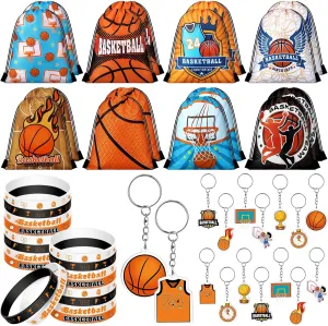 Talltalk 48 Pcs Basketball Party Favors Sports Team Gifts 16 Gift Bags Drawstring Backpack Goodie Treat Snack Candy Bags 16 Wristband 16 Keychain for Basketball Birthday Party Supplies Decorations