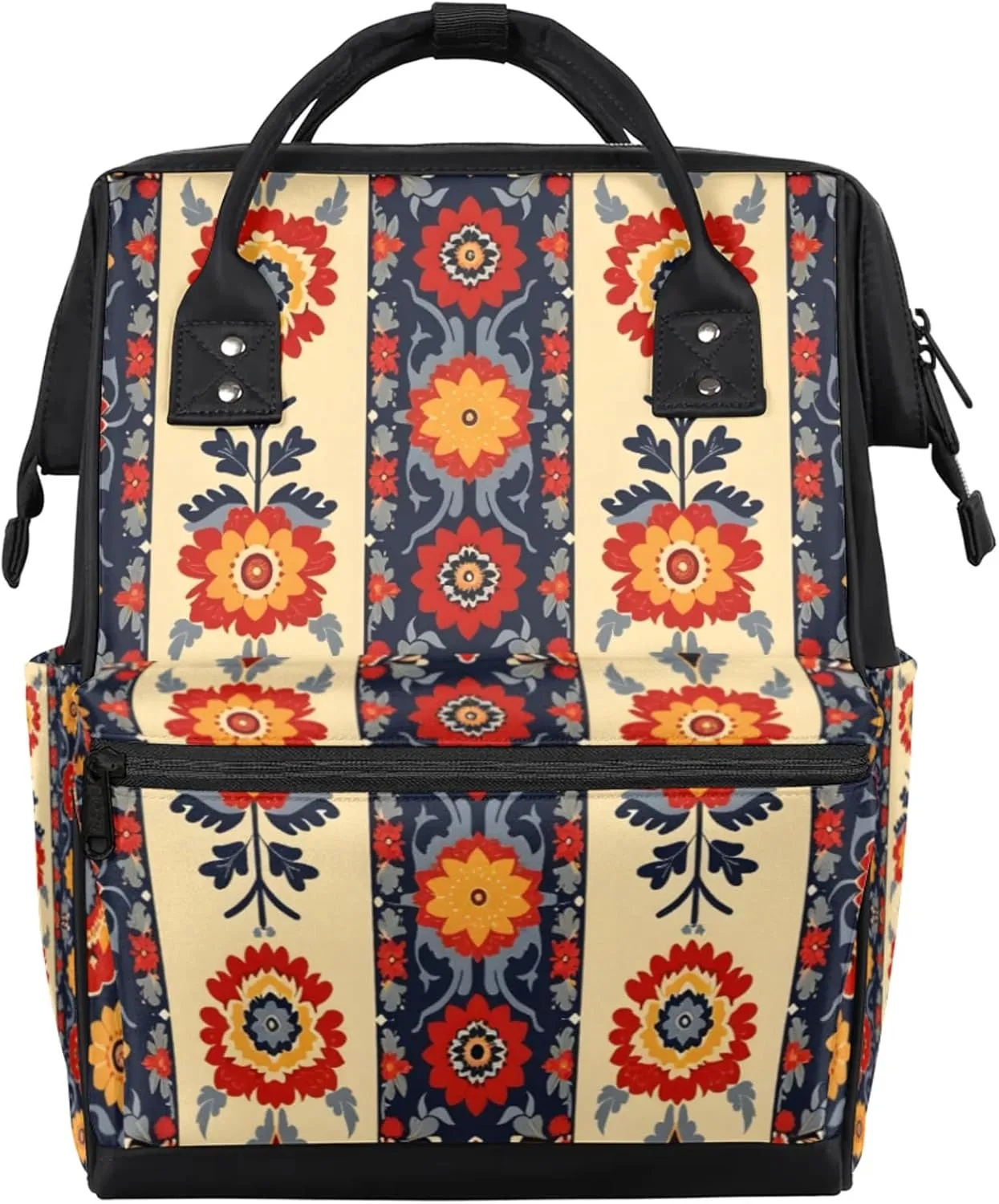 Tavisto Bold Cultural Bloom Double Shoulder Mommy Bag for Women, Polyester Large Capacity Diaper Backpack with Multi Pockets, Waterproof Adjustable Straps Diaper Bag for Moms Dads, 11''×7''×15.7''