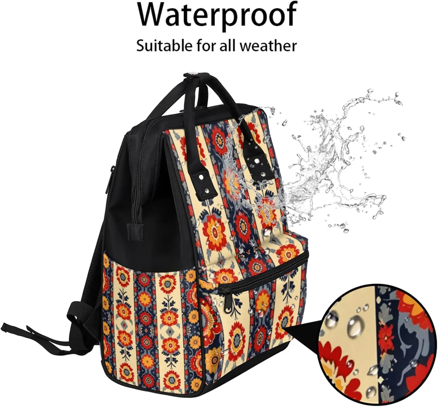Tavisto Bold Cultural Bloom Double Shoulder Mommy Bag for Women, Polyester Large Capacity Diaper Backpack with Multi Pockets, Waterproof Adjustable Straps Diaper Bag for Moms Dads, 11''×7''×15.7''