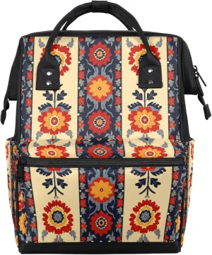 Tavisto Bold Cultural Bloom Double Shoulder Mommy Bag for Women, Polyester Large Capacity Diaper Backpack with Multi Pockets, Waterproof Adjustable Straps Diaper Bag for Moms Dads, 11''×7''×15.7''