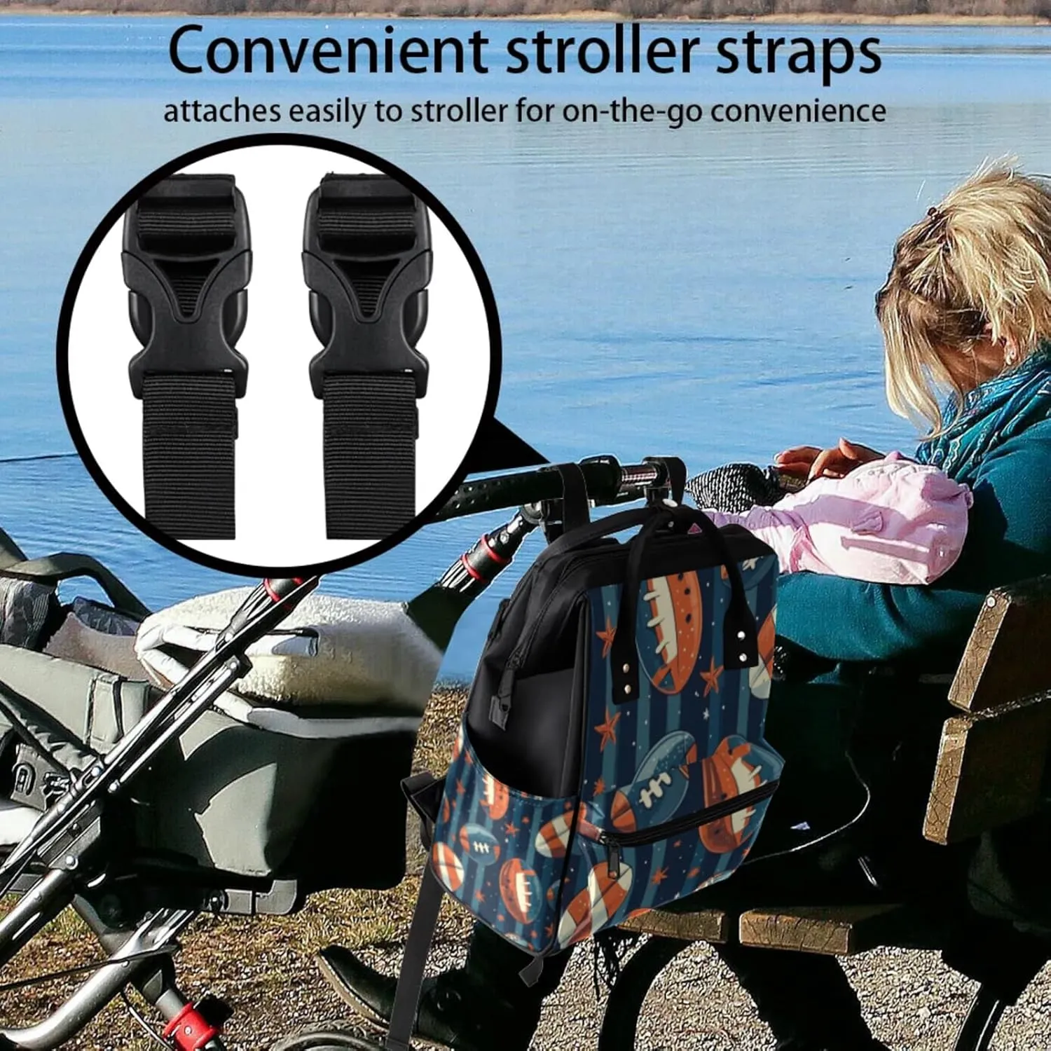 Tavisto Rugby Starry Night Double Shoulder Mommy Bag for Women, Polyester Large Capacity Diaper Backpack with Multi Pockets, Waterproof Adjustable Straps Diaper Bag for Moms Dads, 11''×7''×15.7''