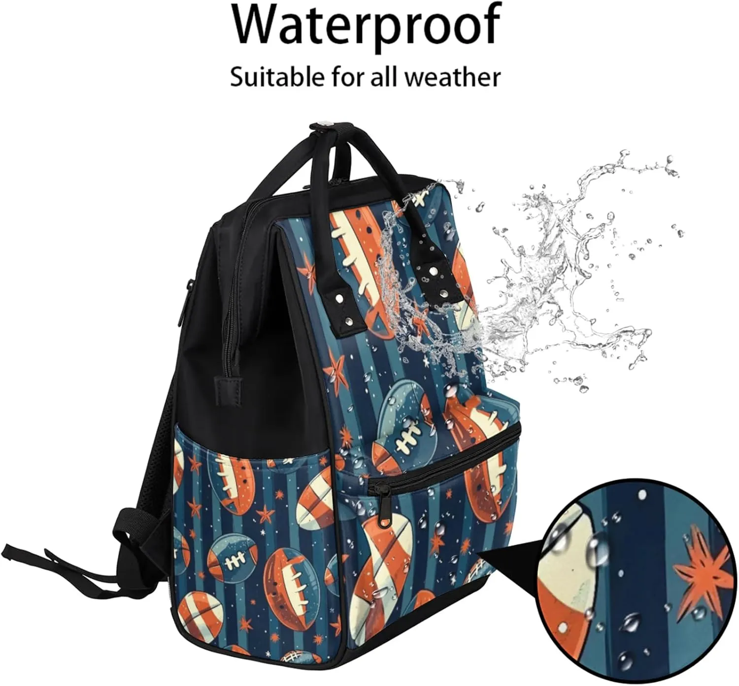 Tavisto Rugby Starry Night Double Shoulder Mommy Bag for Women, Polyester Large Capacity Diaper Backpack with Multi Pockets, Waterproof Adjustable Straps Diaper Bag for Moms Dads, 11''×7''×15.7''
