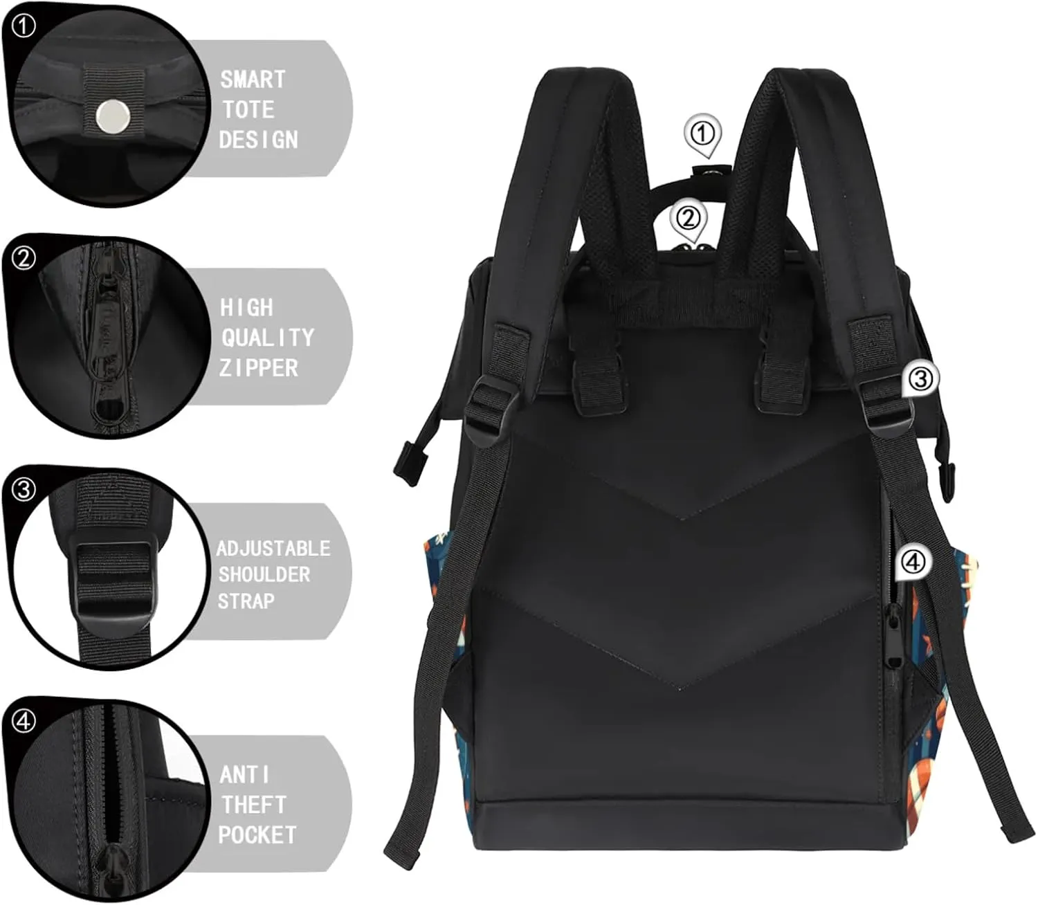 Tavisto Rugby Starry Night Double Shoulder Mommy Bag for Women, Polyester Large Capacity Diaper Backpack with Multi Pockets, Waterproof Adjustable Straps Diaper Bag for Moms Dads, 11''×7''×15.7''