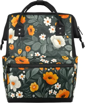 Tavisto Vintage Floral Fantasy Double Shoulder Mommy Bag for Women, Polyester Large Capacity Diaper Backpack with Multi Pockets, Waterproof Adjustable Straps Diaper Bag for Moms Dads, 11''×7''×15.7''