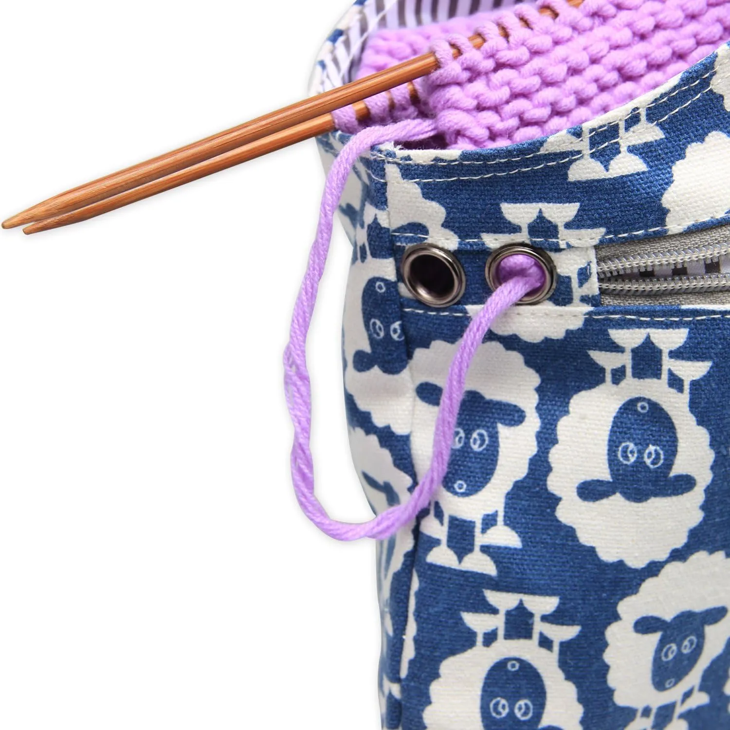 Teamoy Knitting Tote Bag, Travel Project Wrist Bag for Needles(14inches), Yarn and Crochet Supplies, Lightweight, Perfect Size for Knitting on The Go (Large, Sheep)