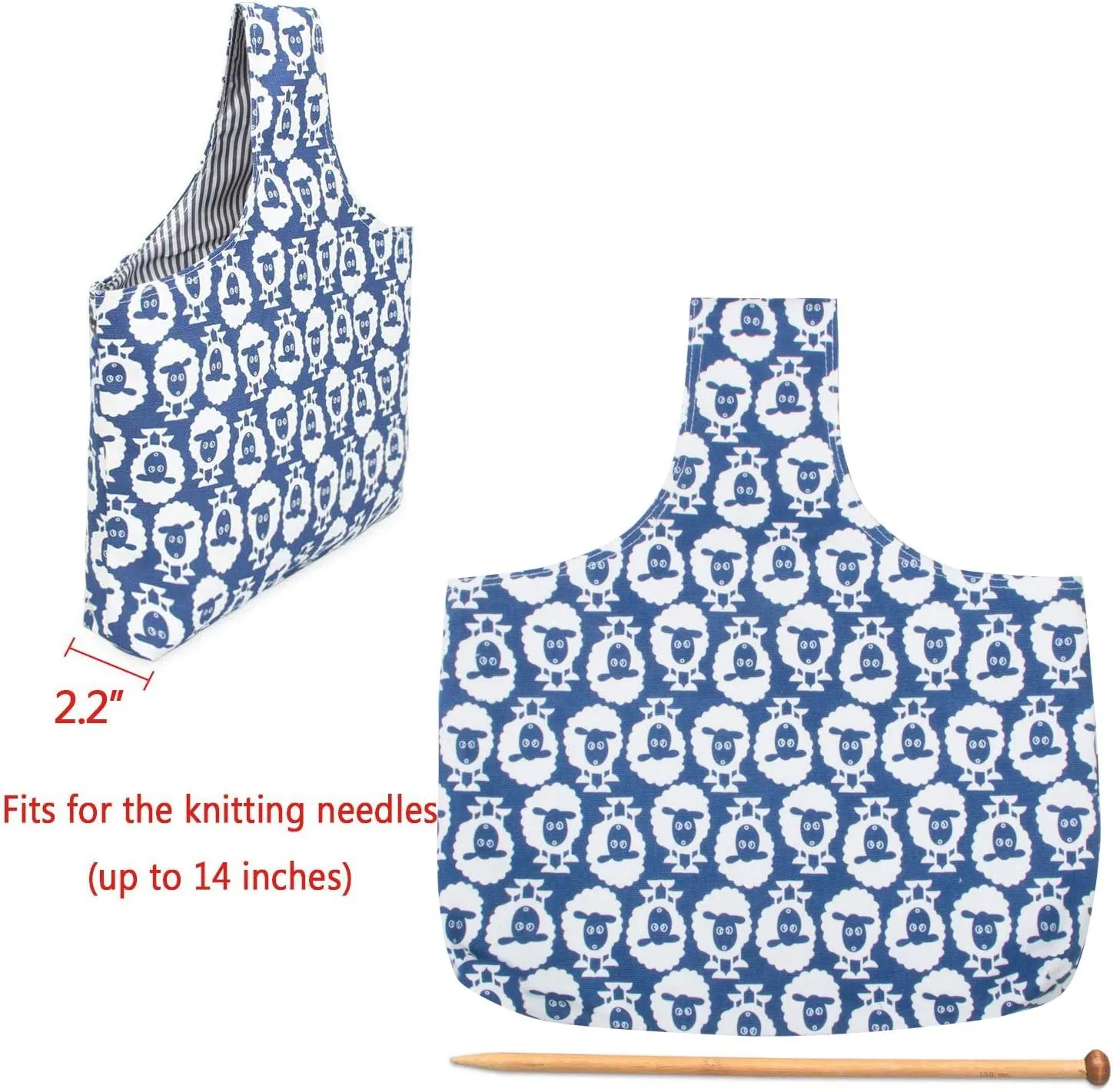 Teamoy Knitting Tote Bag, Travel Project Wrist Bag for Needles(14inches), Yarn and Crochet Supplies, Lightweight, Perfect Size for Knitting on The Go (Large, Sheep)