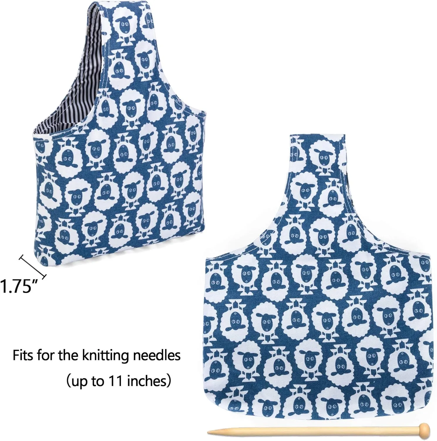 Teamoy Knitting Tote Bag(L12.2 x W7.5), Travel Project Wrist Bag for Knitting Needles(up to 11 Inches), Yarn and Crochet Supplies,Perfect Size for Knitting on The Go (Small, Sheep)