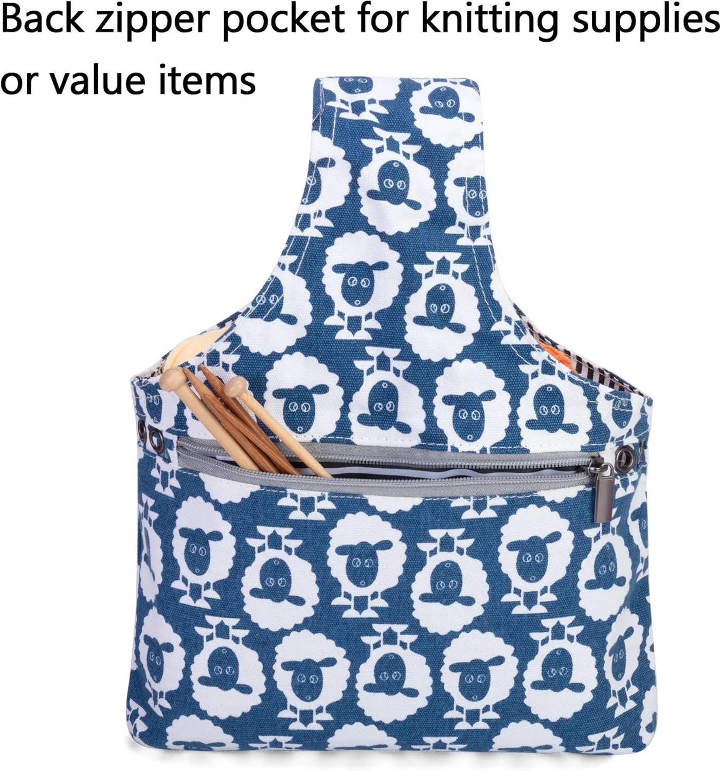 Teamoy Knitting Tote Bag(L12.2 x W7.5), Travel Project Wrist Bag for Knitting Needles(up to 11 Inches), Yarn and Crochet Supplies,Perfect Size for Knitting on The Go (Small, Sheep)