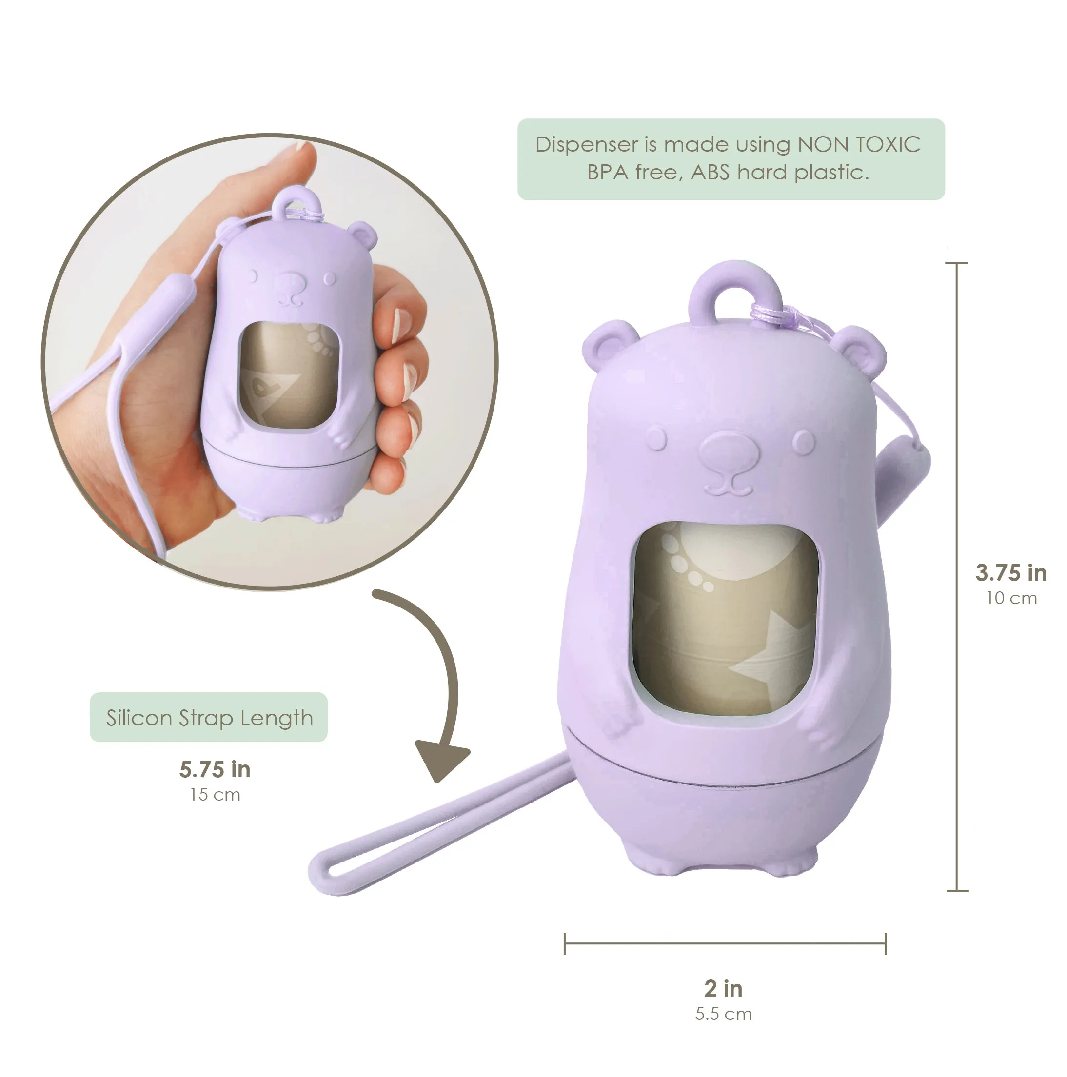 Teddy Bear Disposable Diaper Bags Dispenser COMBO PACK | 105 LAVENDER SCENTED Baby Poop Bags TOTAL & 1x Dispenser (LAVENDER SKY)